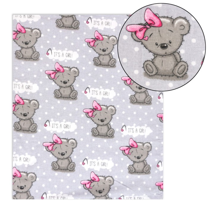 Pielucha flanelowa z ceratką miś girl szary