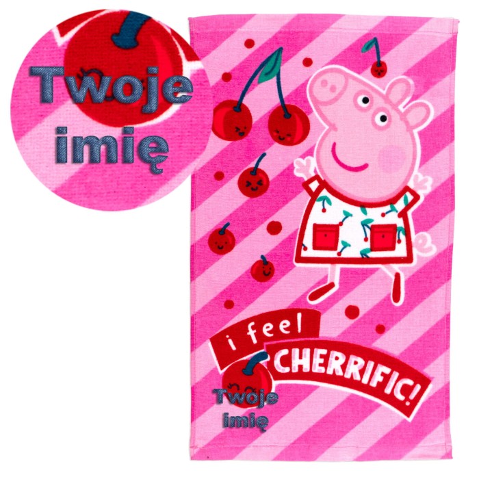 Ręcznik 30x50 cm Świnka Peppa wisienki z haftem imiennym