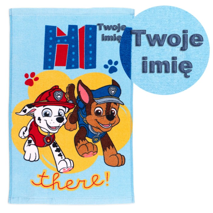 Ręcznik 30x50 cm Psi Patrol hi there z haftem imiennym