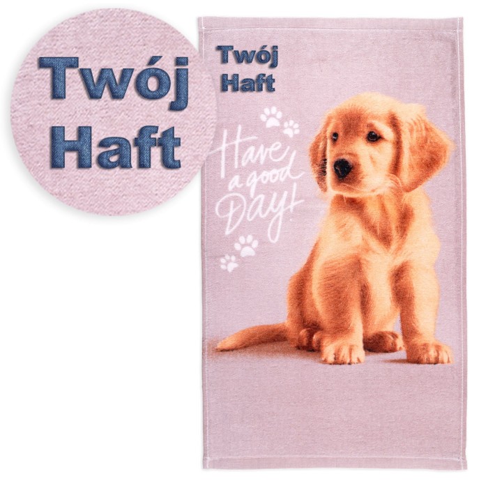 Ręcznik 30x50 cm Pies krem z haftem imiennym