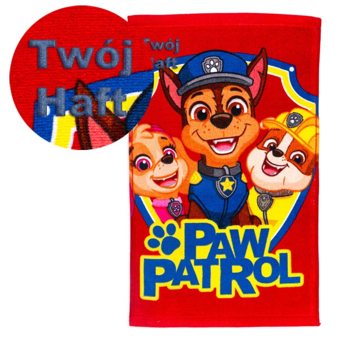 Ręcznik Psi patrol czerwony 30x50 cm z haftem imiennym
