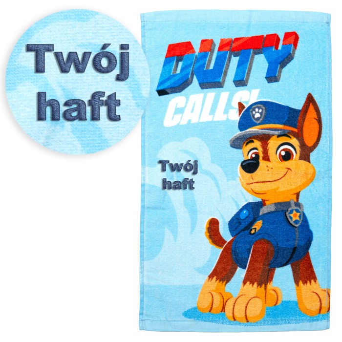 Ręcznik 30x50 cm Psi Patrol Chase Duty z haftem imiennym