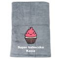 Prezent na Dzień Kobiet ręcznik szybkoschnący z haftem babeczka IMIĘ