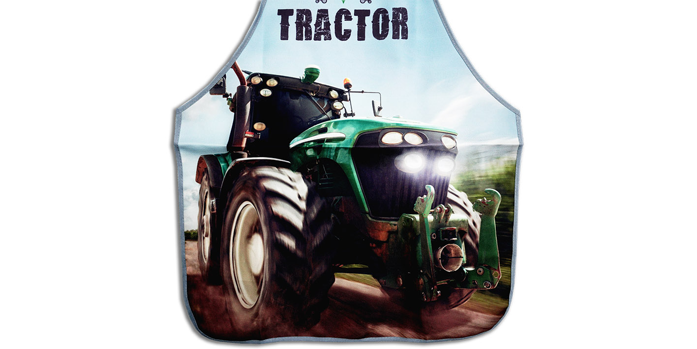 Fartuszek z czapką Traktor Zielony - zbliżenie jakości nadruku