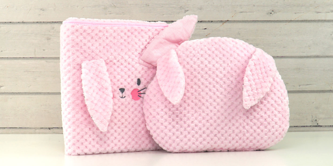 Koc + poduszka SOFT ANIMAL 80x90 cm KRÓLIK