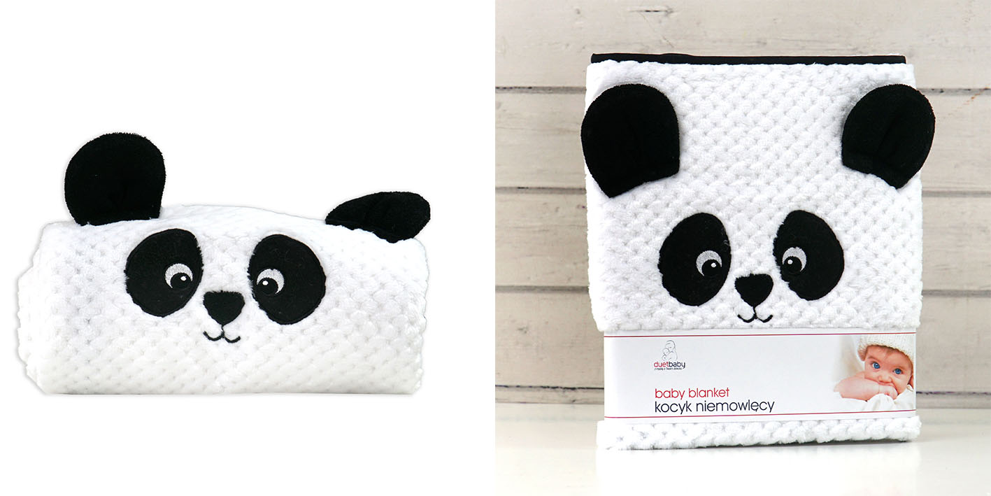 Koc soft do wózka kołyski panda biała