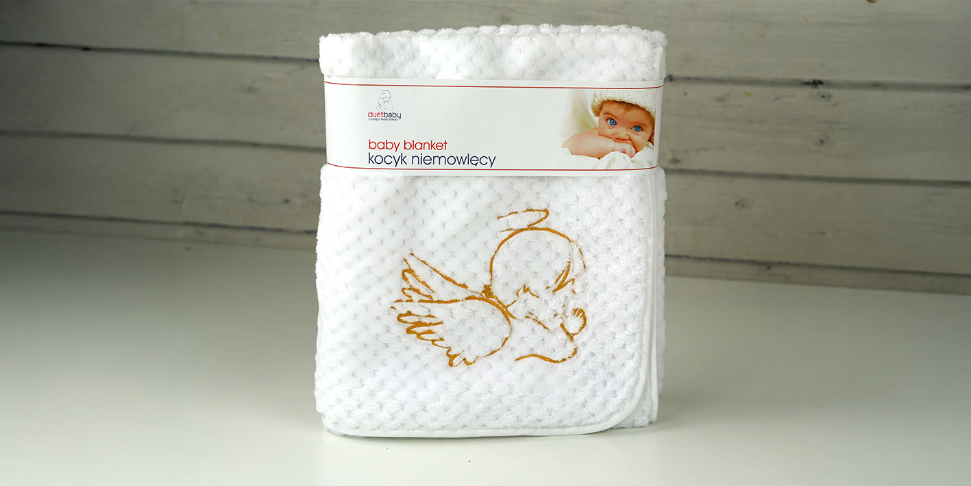 Koc do chrztu soft biały duet częstochowa haftowany aniołek