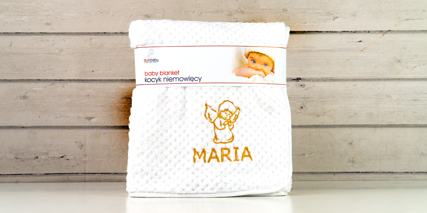 Koc do chrztu soft biały duet częstochowa haftowany aniołek