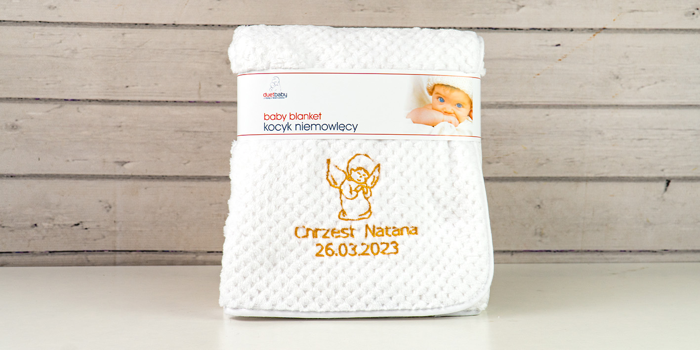 Koc do chrztu soft biały duet częstochowa haftowany aniołek