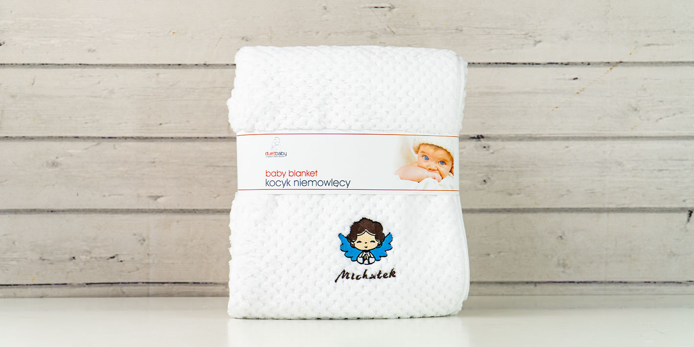 Koc do chrztu soft biały duet częstochowa haftowany aniołek