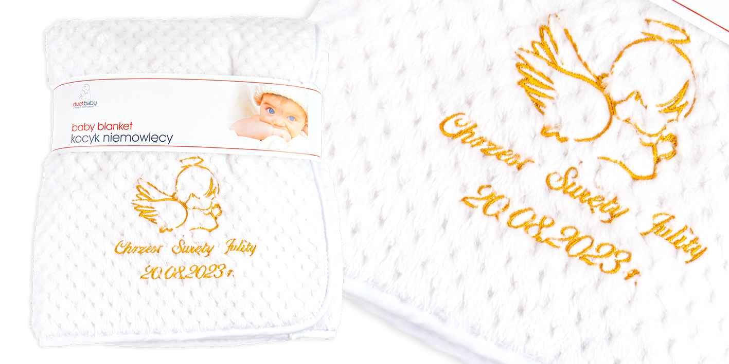 Koc do chrztu soft biały duet częstochowa haftowany aniołek