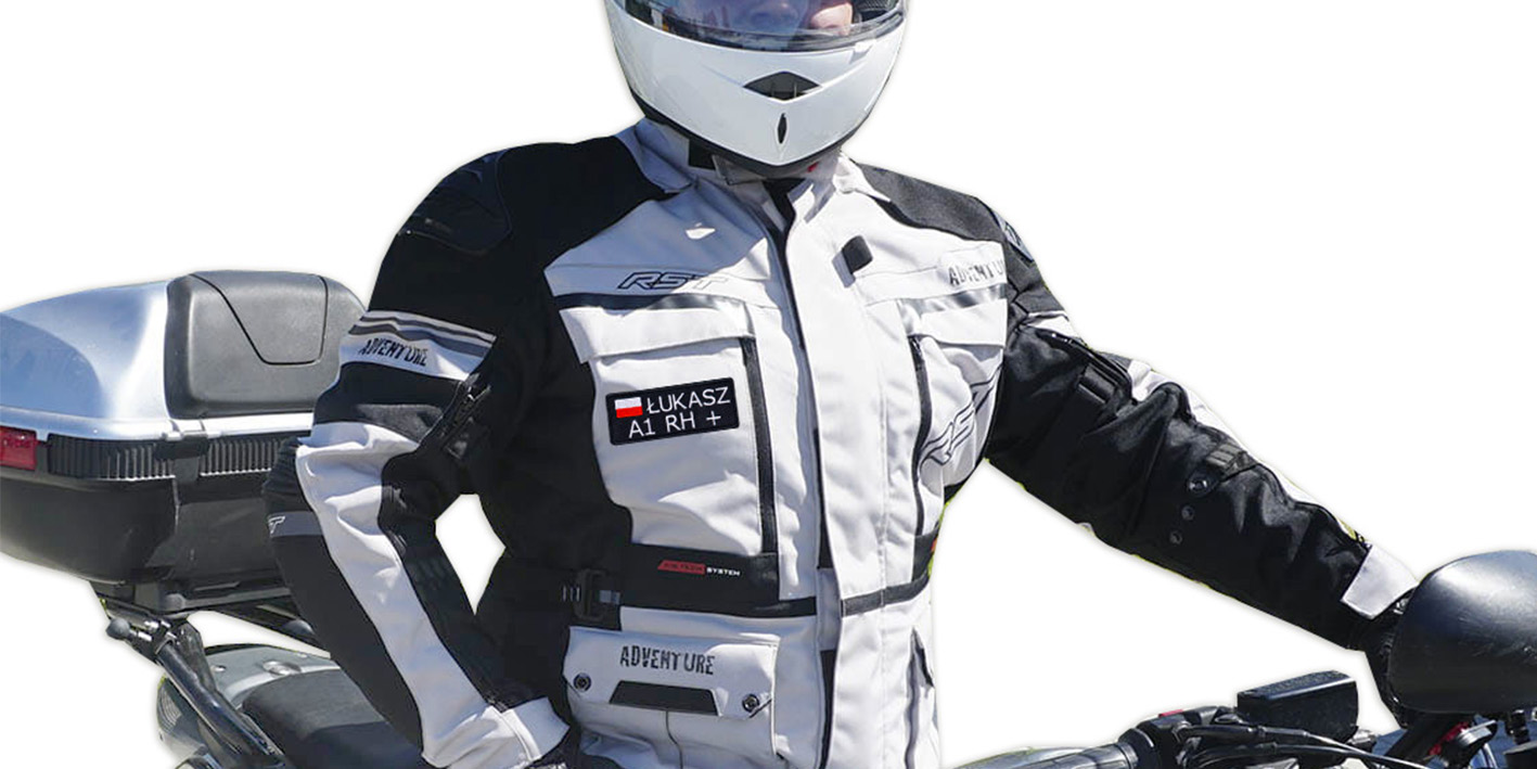 Naszywka motocyklowa imię i grupa krwi