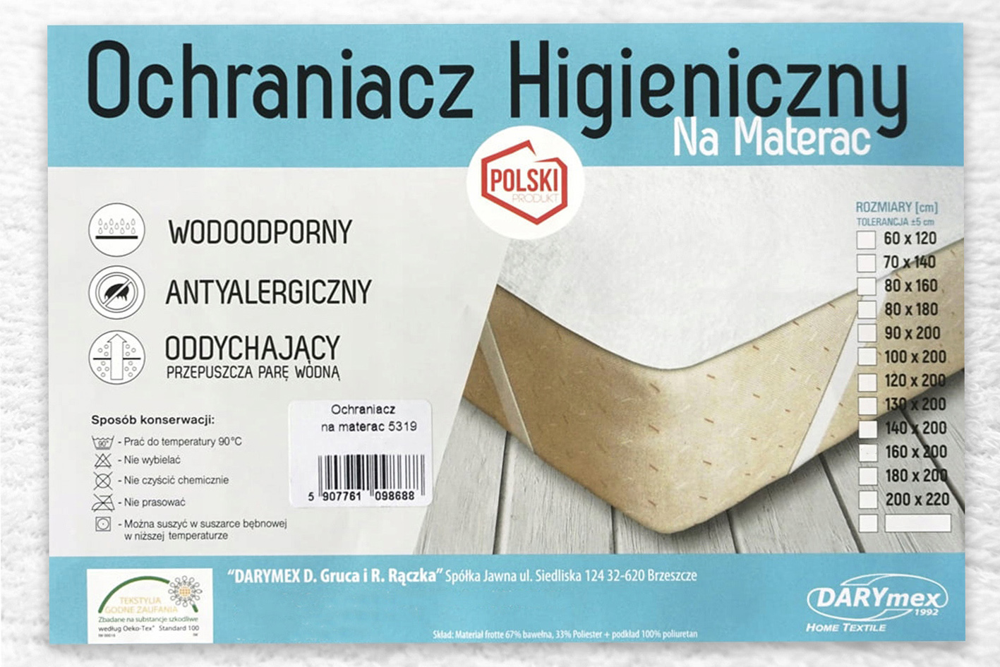 Ochraniacz nieprzemakalny na materac darymex bonson