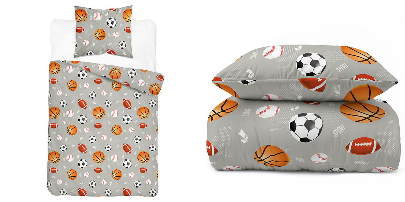 Pościel 140x200 cm z motywem piłek sportowych 100% bawełna