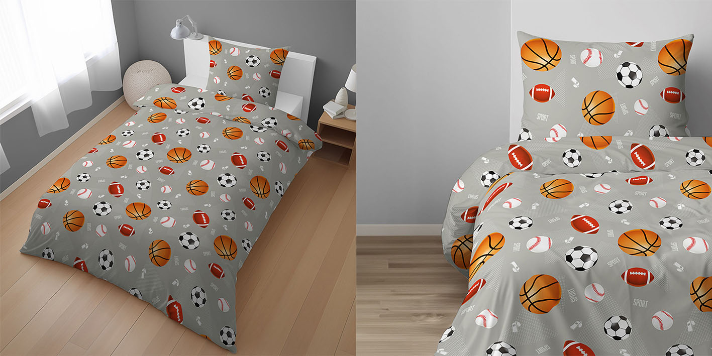 Pościel 140x200 cm z motywem piłek sportowych 100% bawełna