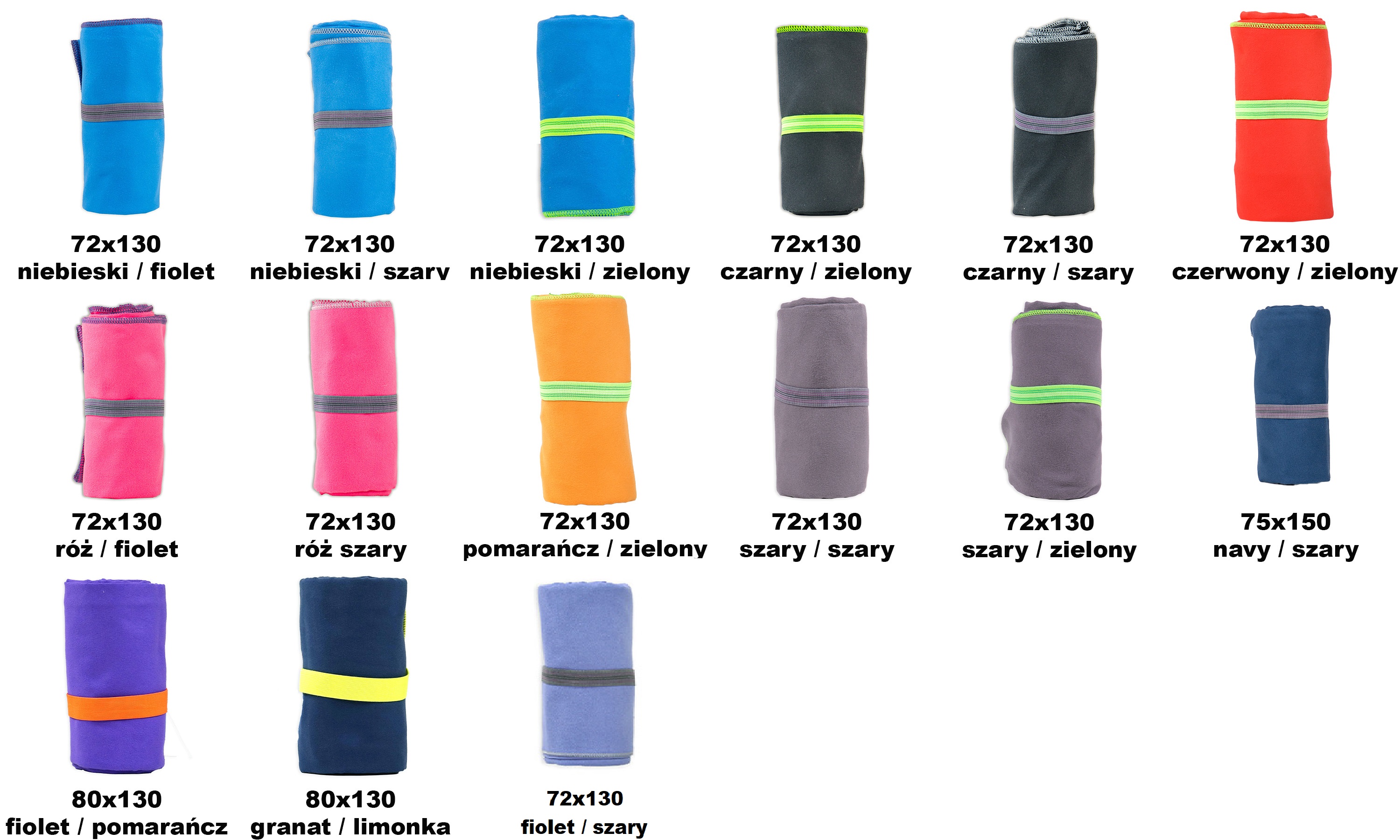 Ręcznik szybkoschnący kolory wzornik