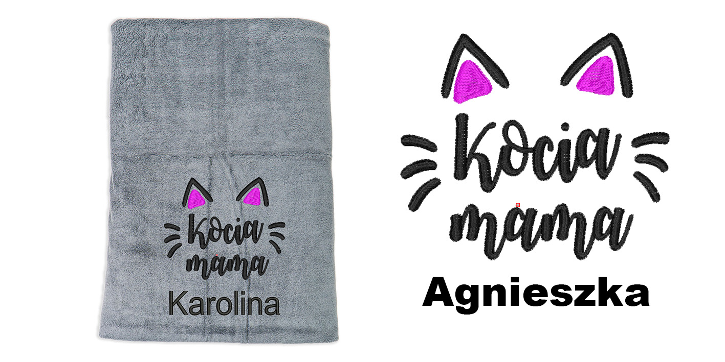 Ręcznik szybkoschnący z haftem dla kociej mamy