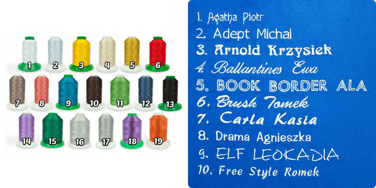 Wzornik czcionek i kolorów nici
